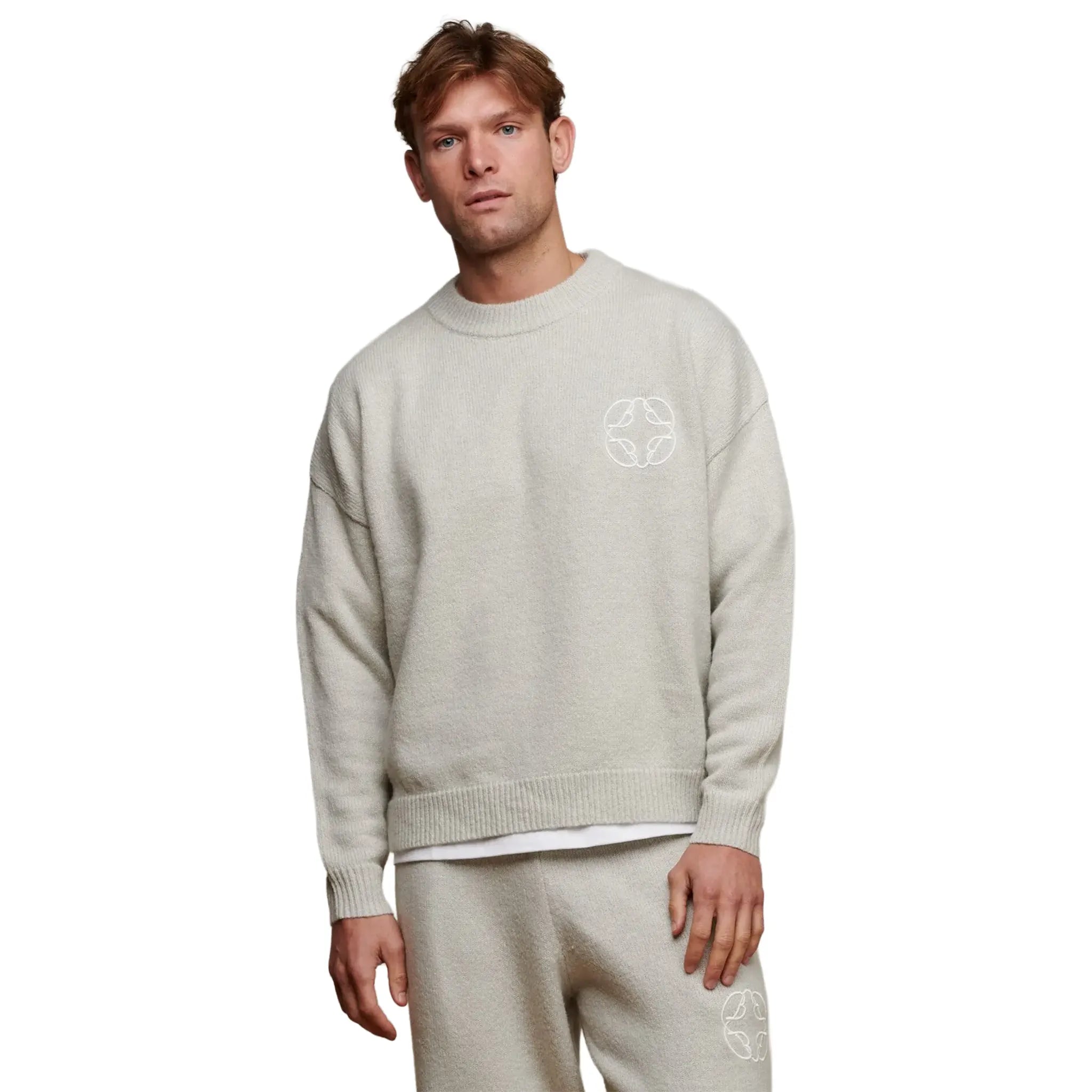 Front View of Belier Cropped Mohair Knit Grey Marl Sweatshirt